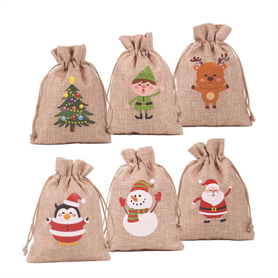 Petits sacs personnalisés de jute de poche de cordon de toile de jute de cadeau de Noël