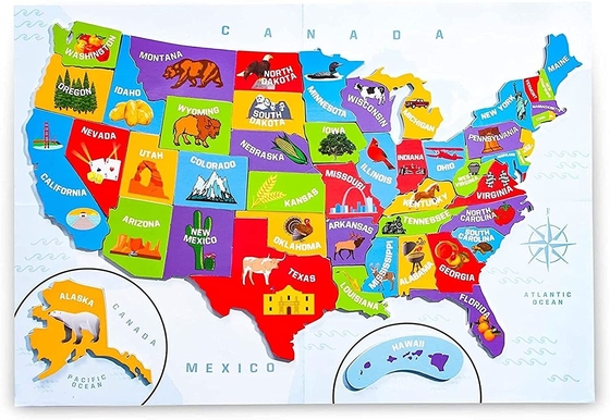 Carte de puzzle des Etats-Unis Amérique avec 44 morceaux magnétiques 19 x 13 pouces